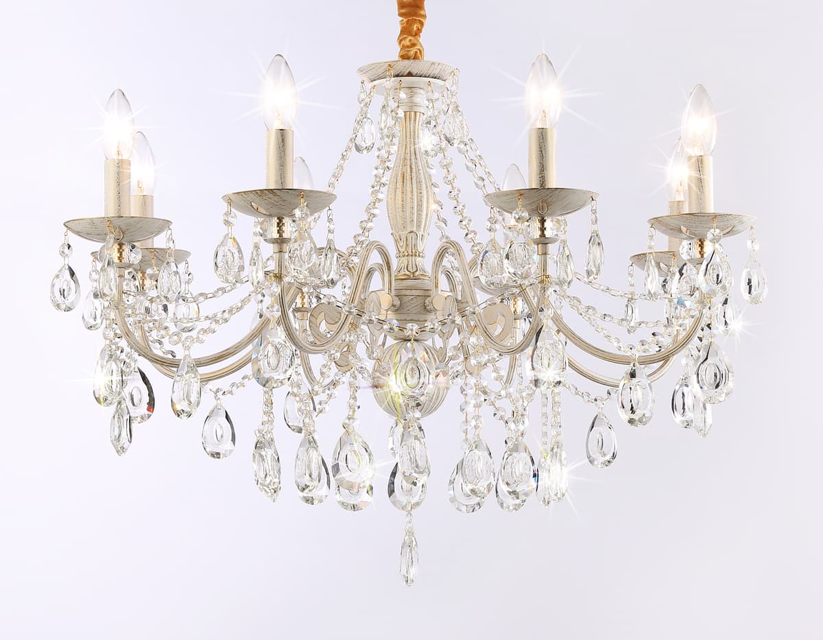 Классическая подвесная люстра с хрусталем TR4945/8 WH/GD/CL белый/золото/прозрачный E14/8 max 40W D715*555 Ambrella Light 7