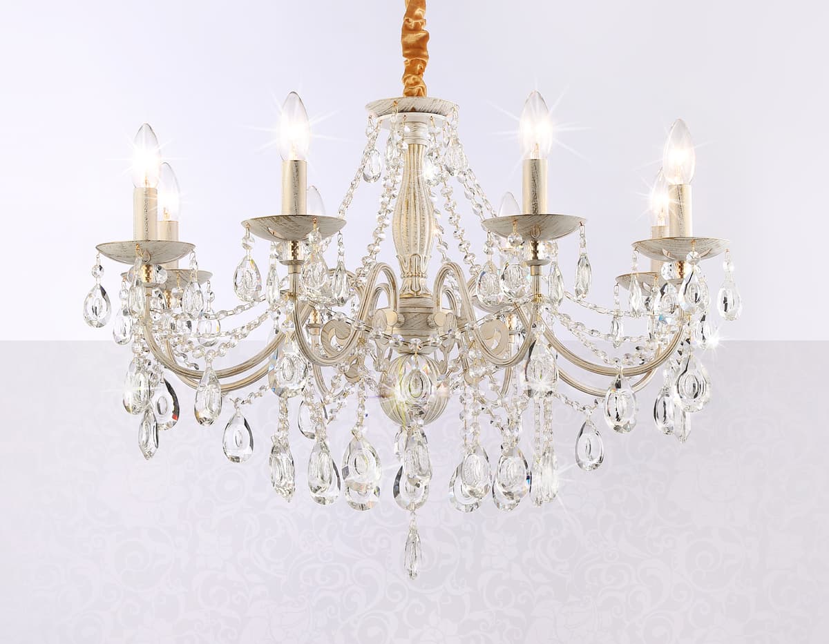 Классическая подвесная люстра с хрусталем TR4945/8 WH/GD/CL белый/золото/прозрачный E14/8 max 40W D715*555 Ambrella Light 9