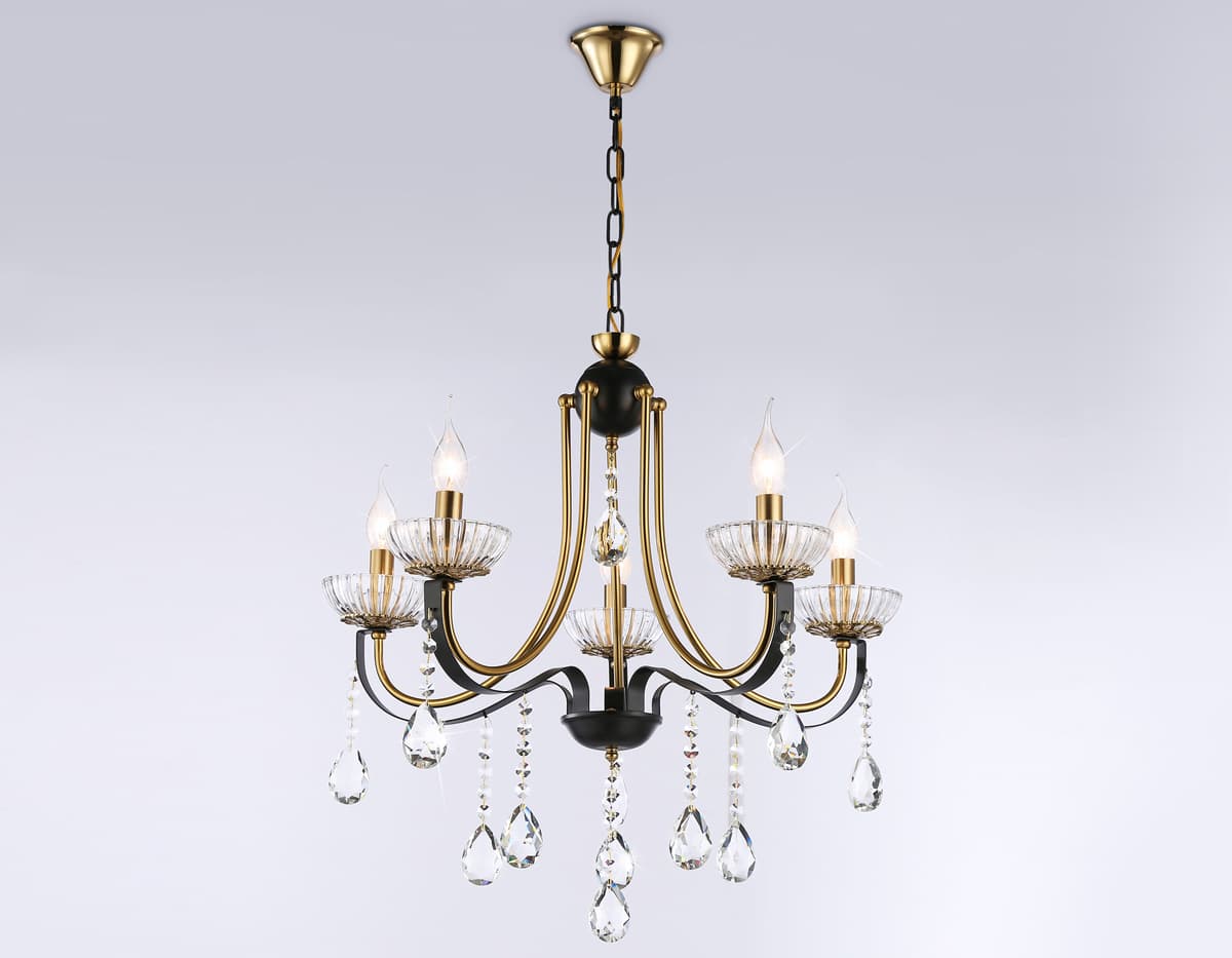 Подвесная люстра с хрусталем TR4952/5 BK/GD/CL черный/золото/прозрачный E14*5 max 40W D620*670 Ambrella Light 13