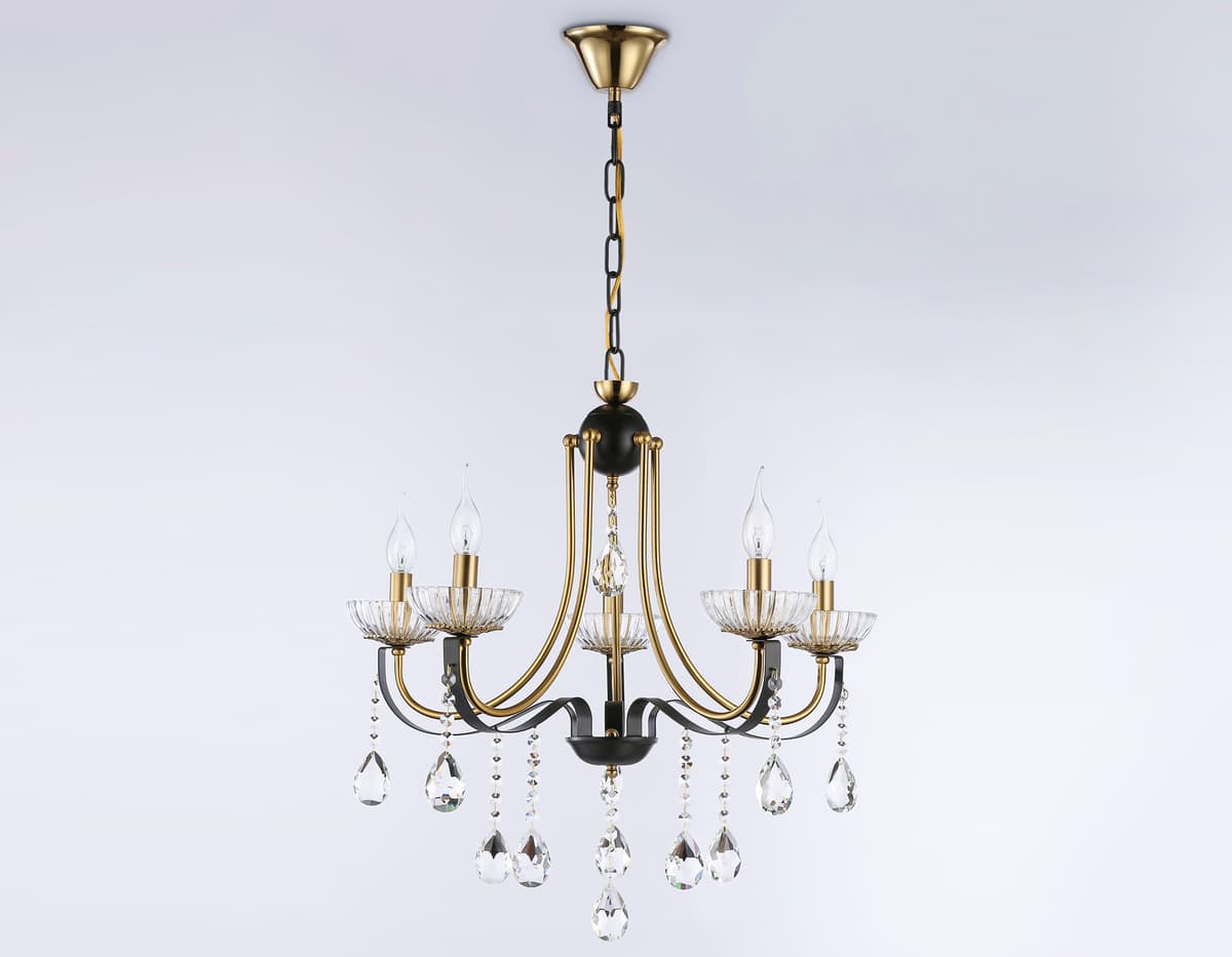 Подвесная люстра с хрусталем TR4952/5 BK/GD/CL черный/золото/прозрачный E14*5 max 40W D620*670 Ambrella Light 14
