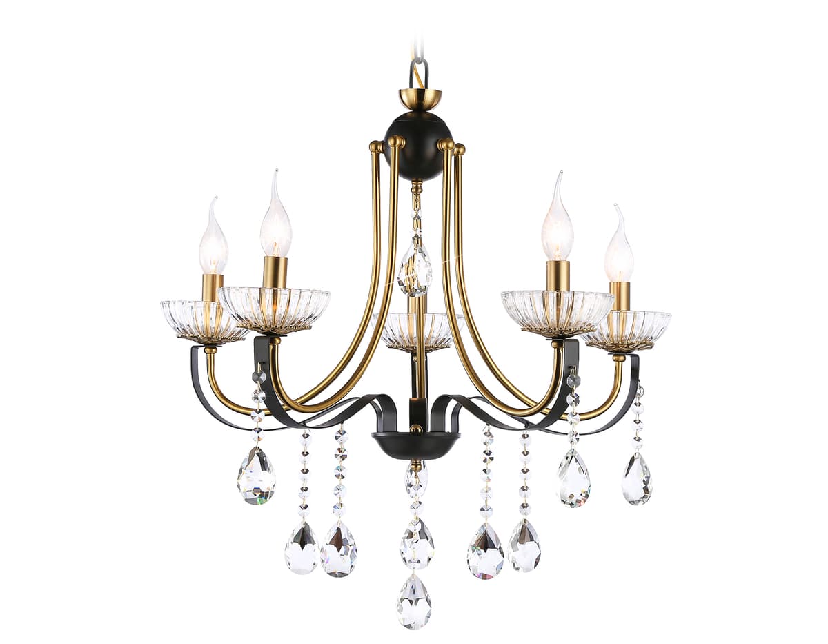 Подвесная люстра с хрусталем TR4952/5 BK/GD/CL черный/золото/прозрачный E14*5 max 40W D620*670 Ambrella Light 8