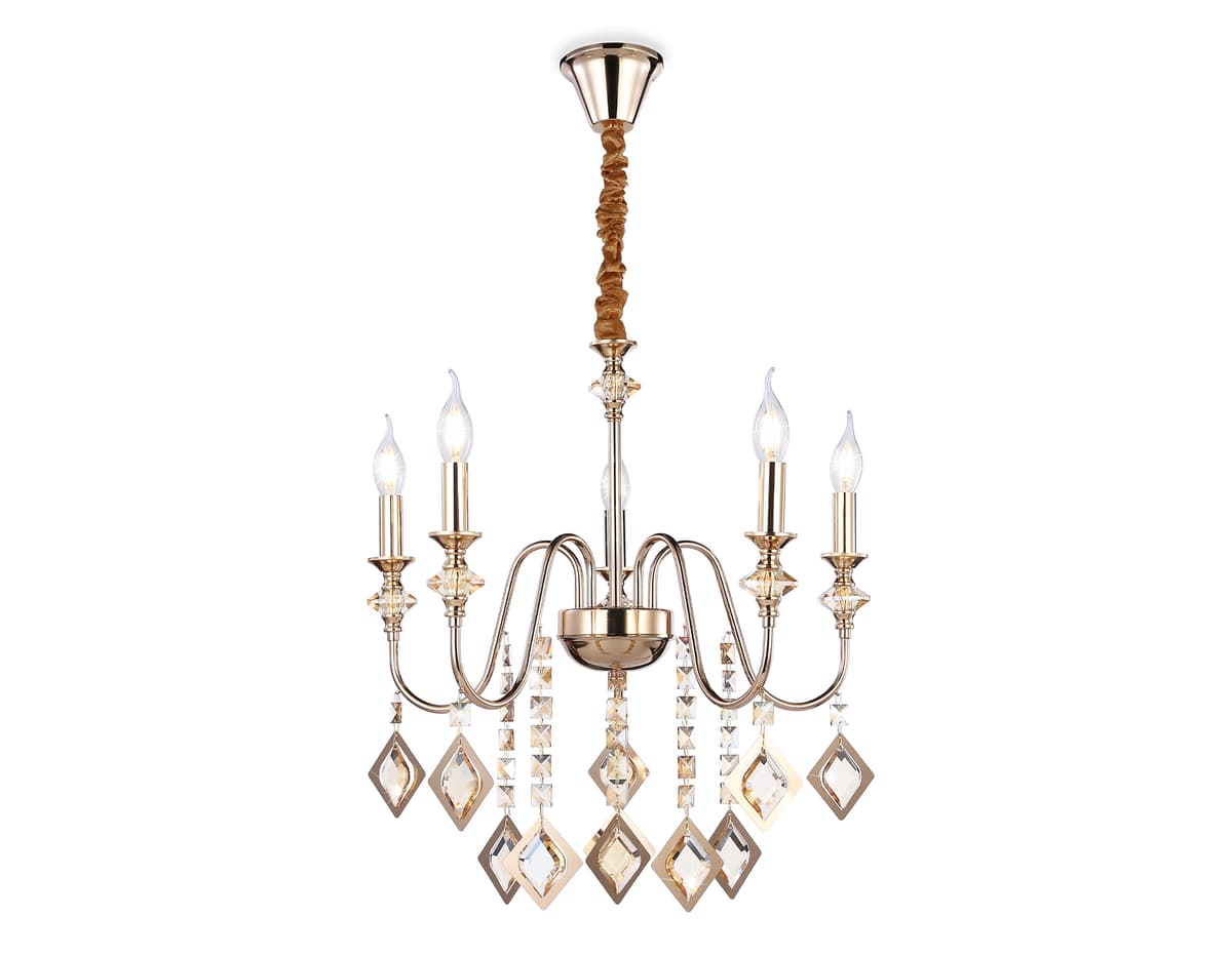 Подвесная люстра с хрусталем TR4955/5 FGD/TI золото/янтарь E14*5 max 40W D560*595 Ambrella Light 14