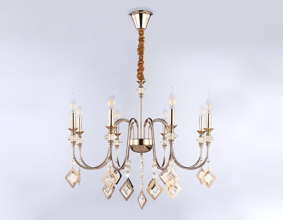 Подвесная люстра с хрусталем TR4957/8 FGD/TI золото/янтарь E14*8 max 40W D712*625 Ambrella Light 15