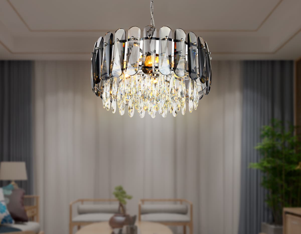 Подвесная хрустальная люстра TR5069/6 CH/SM/CL хром/дымчатый/прозрачный E14/6 max 40W D500*950 Ambrella Light 7