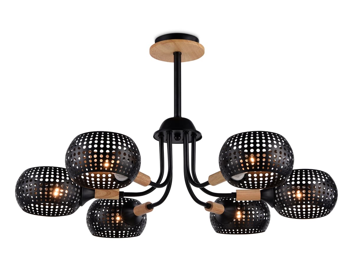 Подвесная люстра TR80167/6 BK/LWD черный/светлое дерево E14/6 max 40W D690*370 Ambrella Light 6