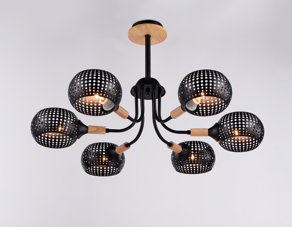 Подвесная люстра TR80167/6 BK/LWD черный/светлое дерево E14/6 max 40W D690*370 Ambrella Light 9