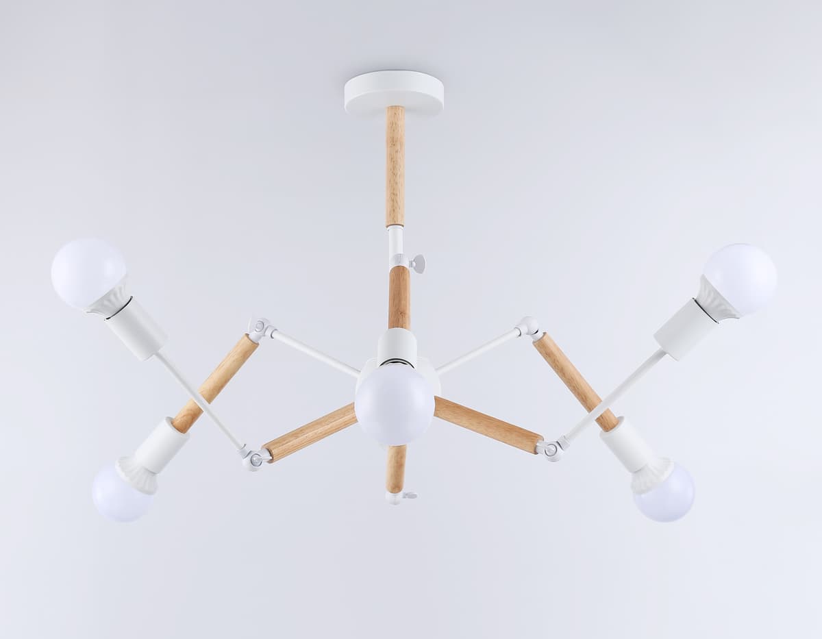 Подвесной светильник в стиле лофт TR80485/6 WH/LW белый/светлое дерево E27/6 max 60W D930*510 Ambrella Light 10