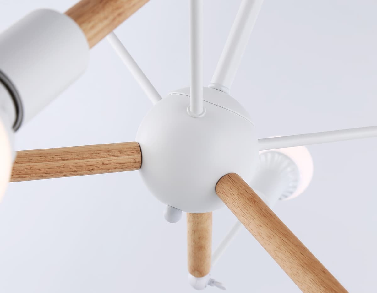 Подвесной светильник в стиле лофт TR80485/6 WH/LW белый/светлое дерево E27/6 max 60W D930*510 Ambrella Light 7