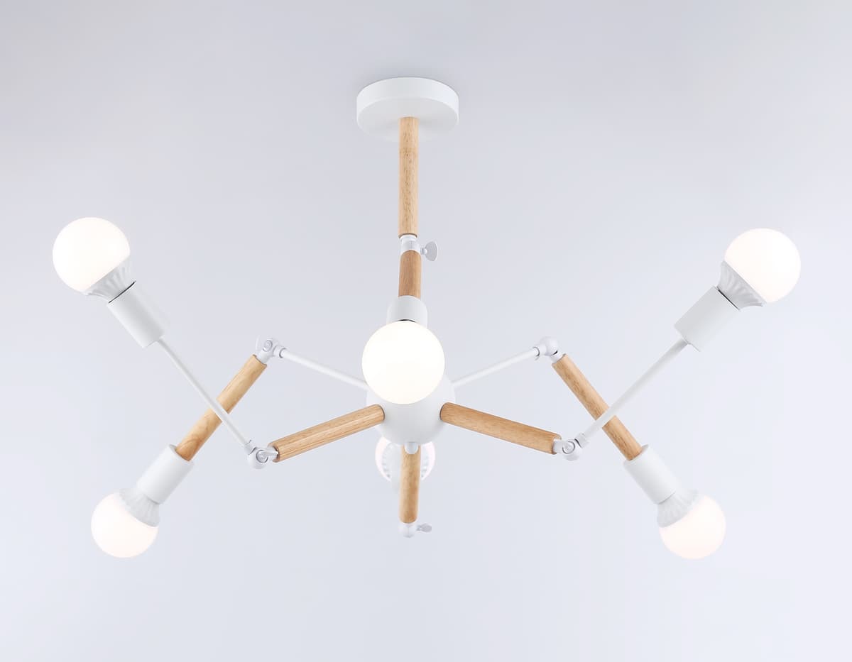Подвесной светильник в стиле лофт TR80485/6 WH/LW белый/светлое дерево E27/6 max 60W D930*510 Ambrella Light 9