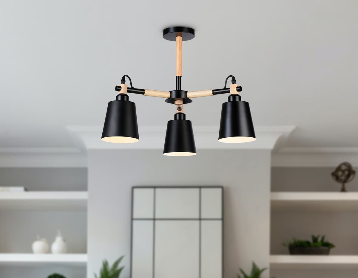 Подвесная люстра TR82206/3 BK/LW черный/светлое дерево E27/3 max 40W D560*430 Ambrella Light 15