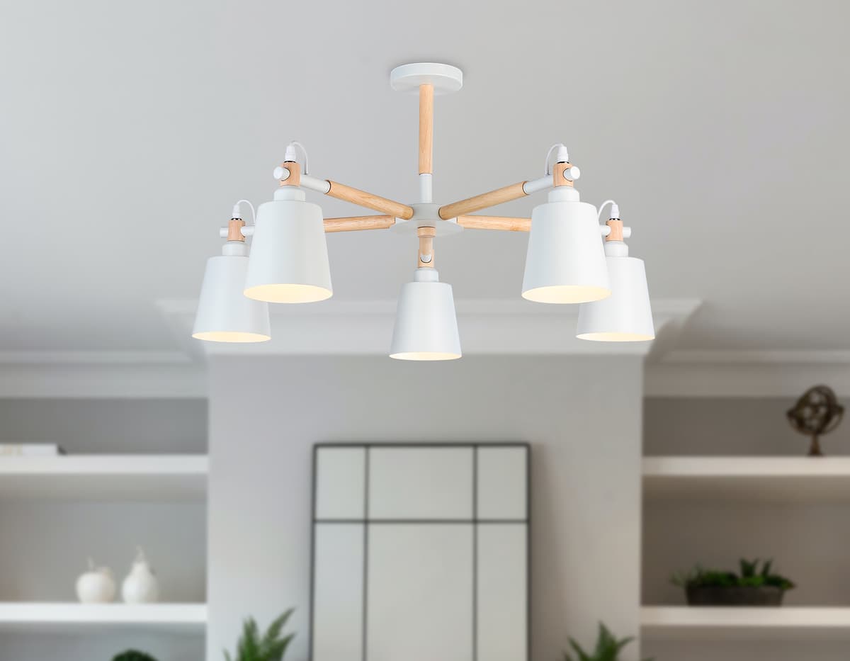 Подвесная люстра TR82208/5 WH/LW белый/светлое дерево E27/5 max 40W D780*430 Ambrella Light 15