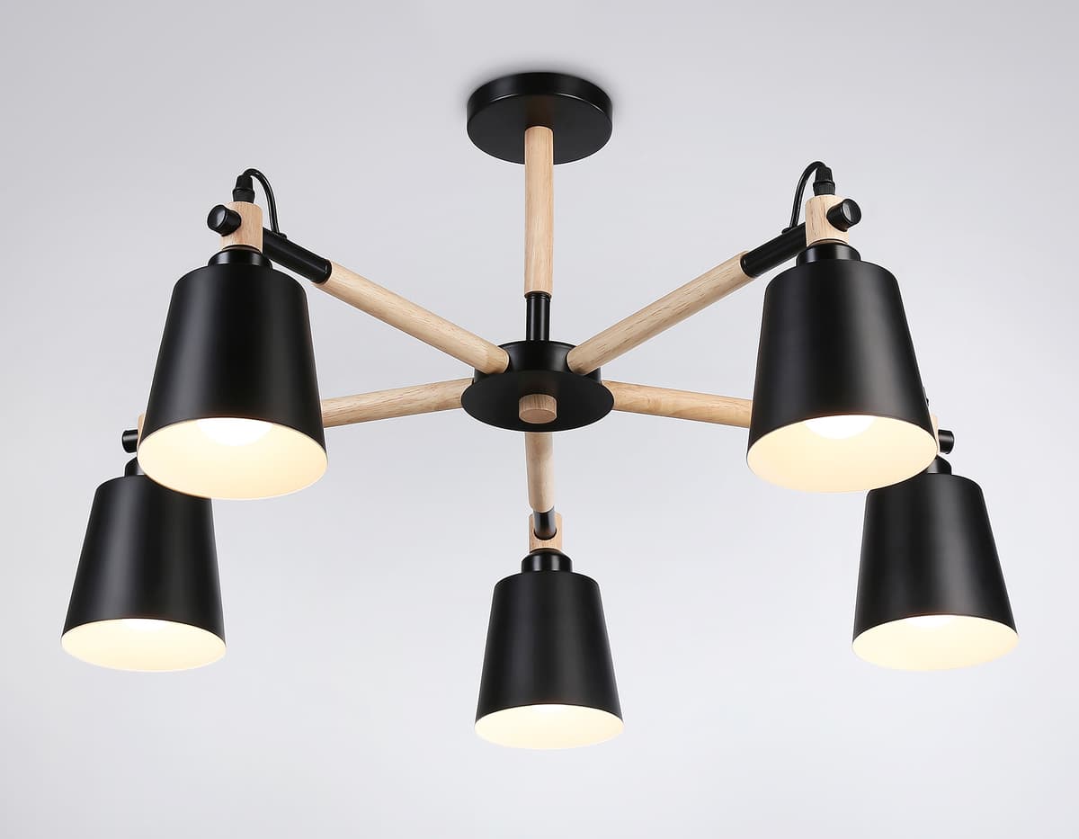 Подвесная люстра TR82211/5 BK/LW черный/светлое дерево E27/5 max 40W D780*430 Ambrella Light 10