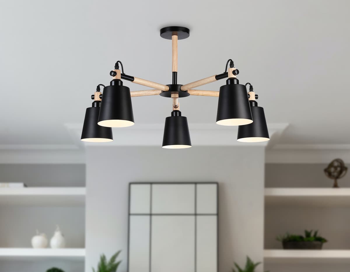 Подвесная люстра TR82211/5 BK/LW черный/светлое дерево E27/5 max 40W D780*430 Ambrella Light 13