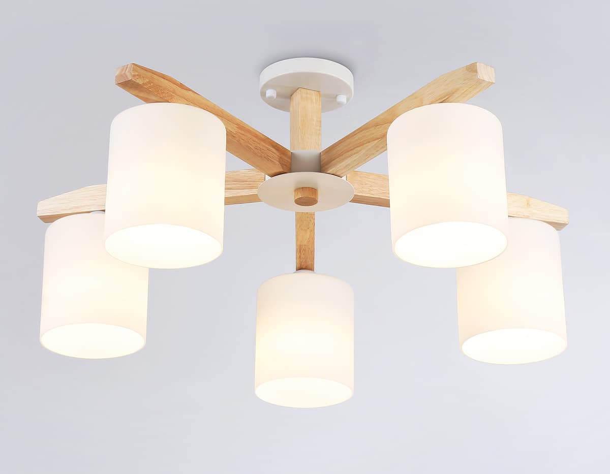 Подвесная люстра TR83113/5 WH/LW белый/светлое дерево E27/5 max 40W D700*325 Ambrella Light 12