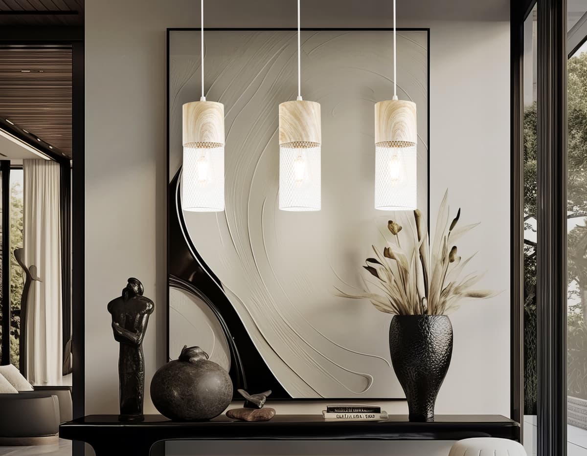 Светильник подвесной TR8499/3 WH/WD белый/дерево E27/3 max 60W 550*100*1000 Ambrella Light 11