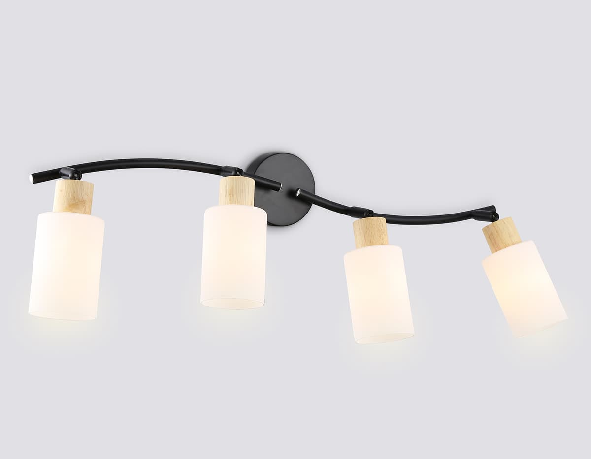 Настенно-потолочный спот в стиле лофт TR8723/4 BK/WD черный/дерево E14/4 max 60W 760*100*210 Ambrella Light 10