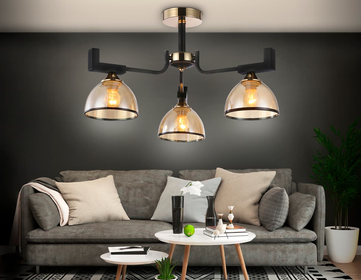 Подвесная люстра TR9098/3 BK/GD/TI черный/золото/янтарь E27*3 max 40W D600*316 Ambrella Light 9