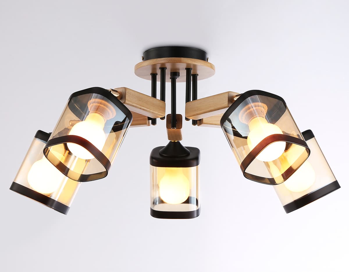 Подвесная люстра TR9529/5 BK/GD/TI черный/золото/янтарь E27*5 max 40W D670*260 Ambrella Light 13