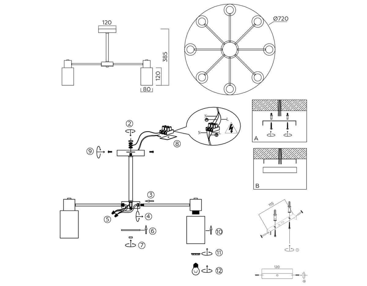 Подвесной светильник TR9584/8 BS латунь E14*8 max 40W 720*720*385 Ambrella Light 14