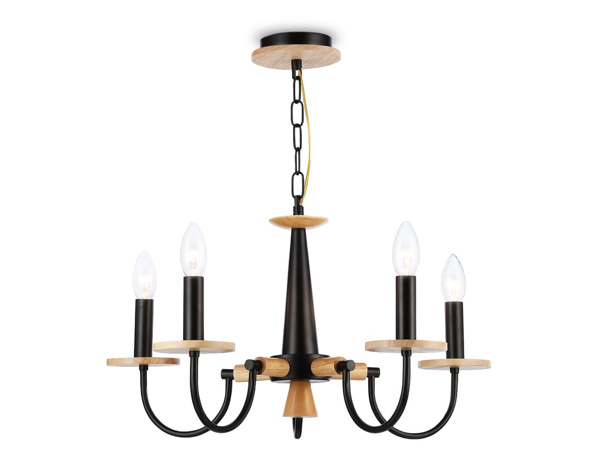 Подвесная люстра TR9593/5 BK/LW черный/светлое дерево E14/5 max 40W D555*660 Ambrella Light 3