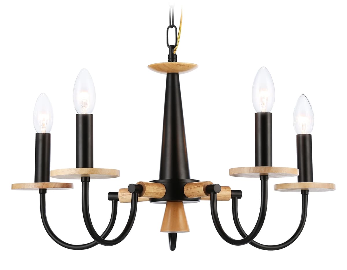 Подвесная люстра TR9593/5 BK/LW черный/светлое дерево E14/5 max 40W D555*660 Ambrella Light 4