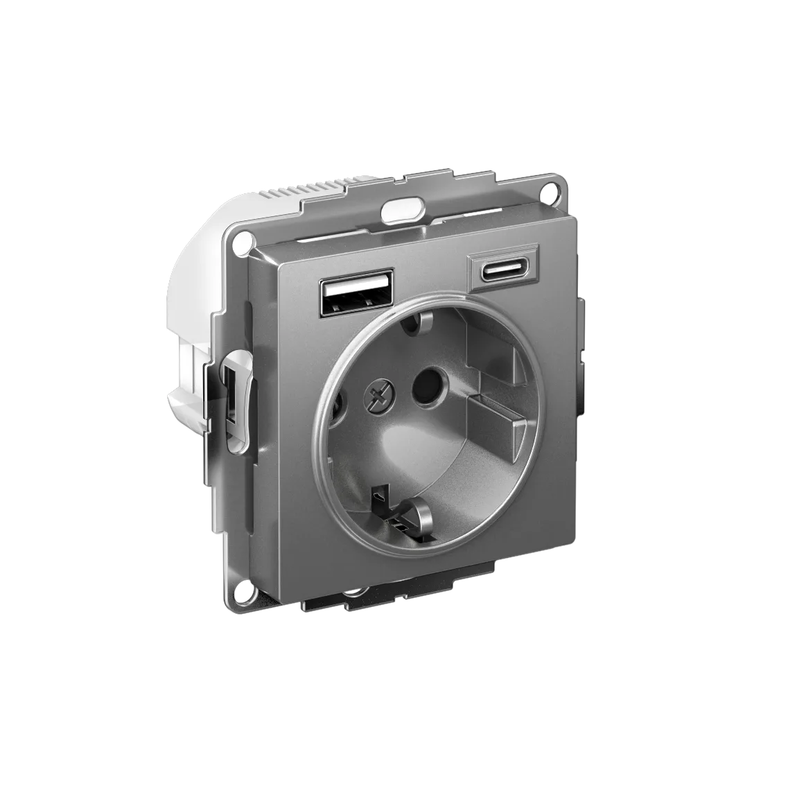 AtlasDesign РОЗЕТКА 16А c 2 USB A+C, 5В/2,4А/3,0А, 2х5В/1,5А, механизм, СТАЛЬ