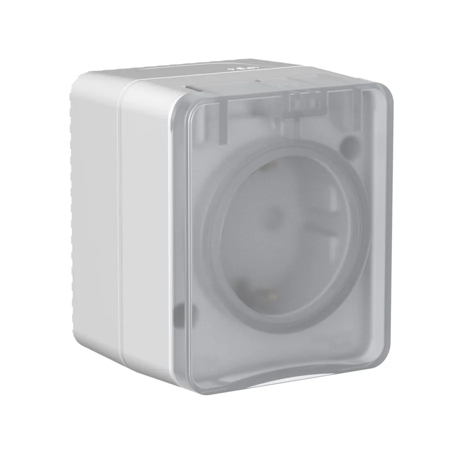 ATLASDESIGN PROFI IP54 О/У РОЗЕТКА с заземлением со шторками, 16А, СЕРЫЙ