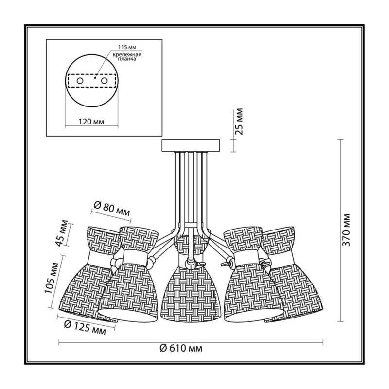 3704/5C COMFI LN26 110 античная бронза Люстра потолочная E14 5*40W 220V JACKIE