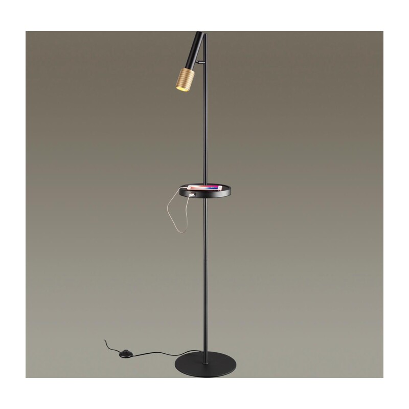 4240/1F HIGHTECH ODL21 321 черн/зол/металл Напольн.св-ник c выкл, USB IP20 LED GU10 max 10W MEHARI 4