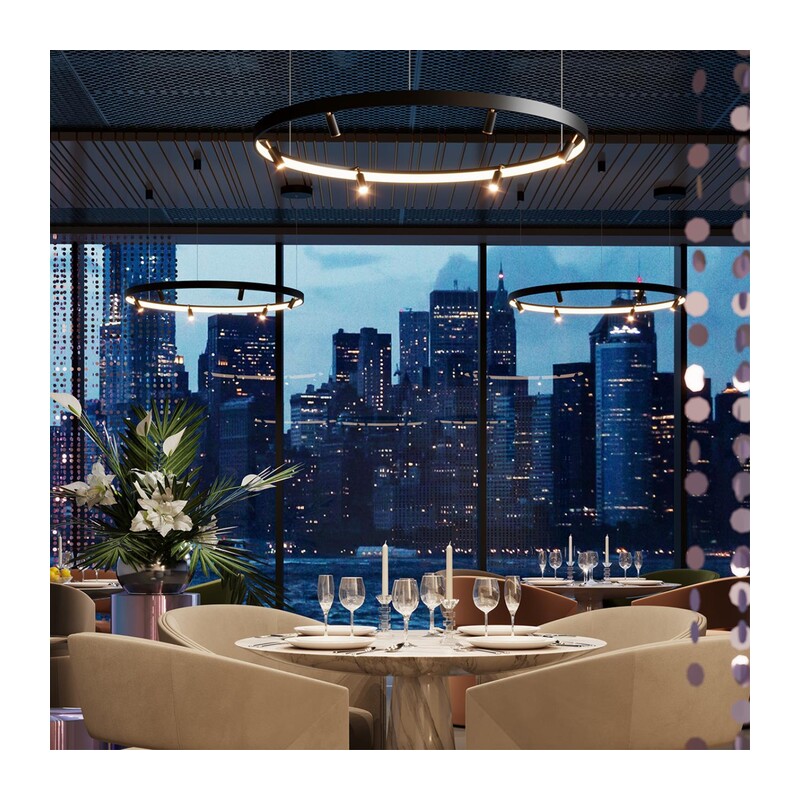 4317/58L HIGHTECH ODL22 313 металл/черный с золотом Подвесной светильник с пультом ДУ и доп. креплением IP20 LED 45W+15W 1952Лм 3000-6000K FONDA 6