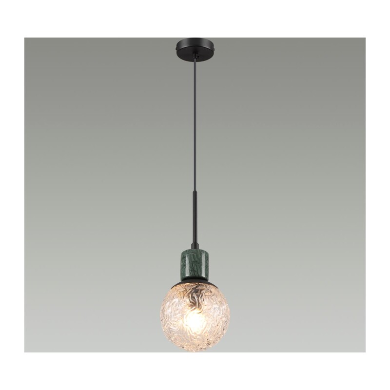 5026/1 MODERN ODL23 000 черный матовый/темно-зеленый/прозрачный металл/мрамор/стекло Подвес E14 1*40W GREENI 3