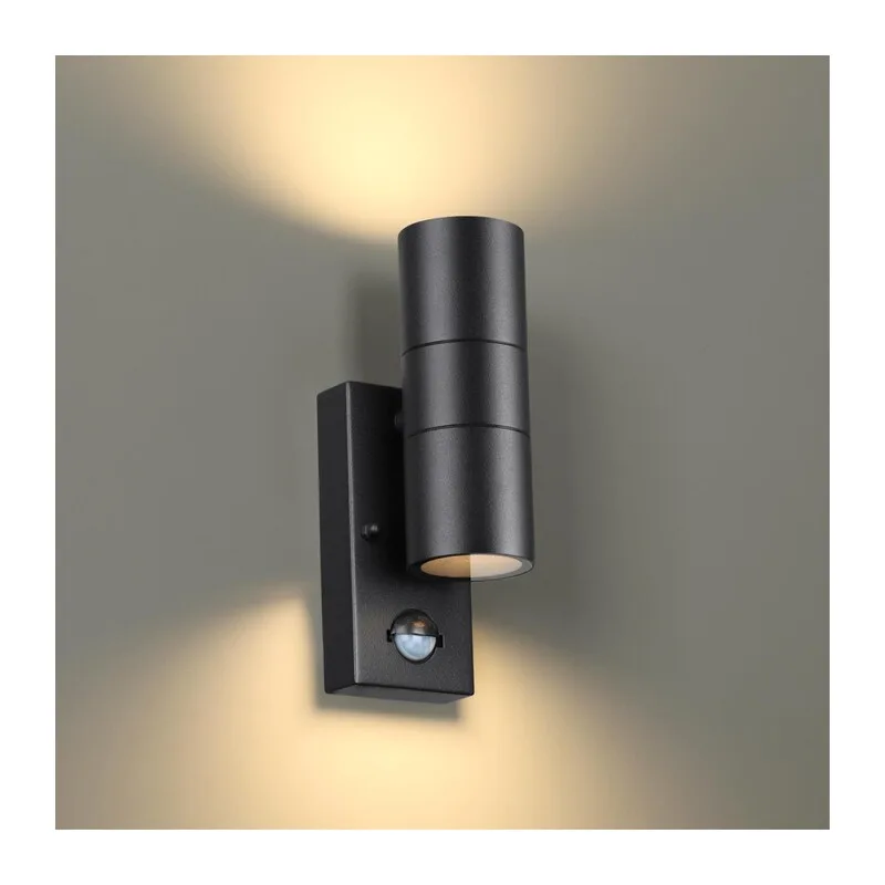 4389/2W HIGHTECH ODL23 000 черный/металл/пвх стойкий к УФ излучению Настенный светильник с датчиком движения IP44 LED GU10 14W MOTTO 2