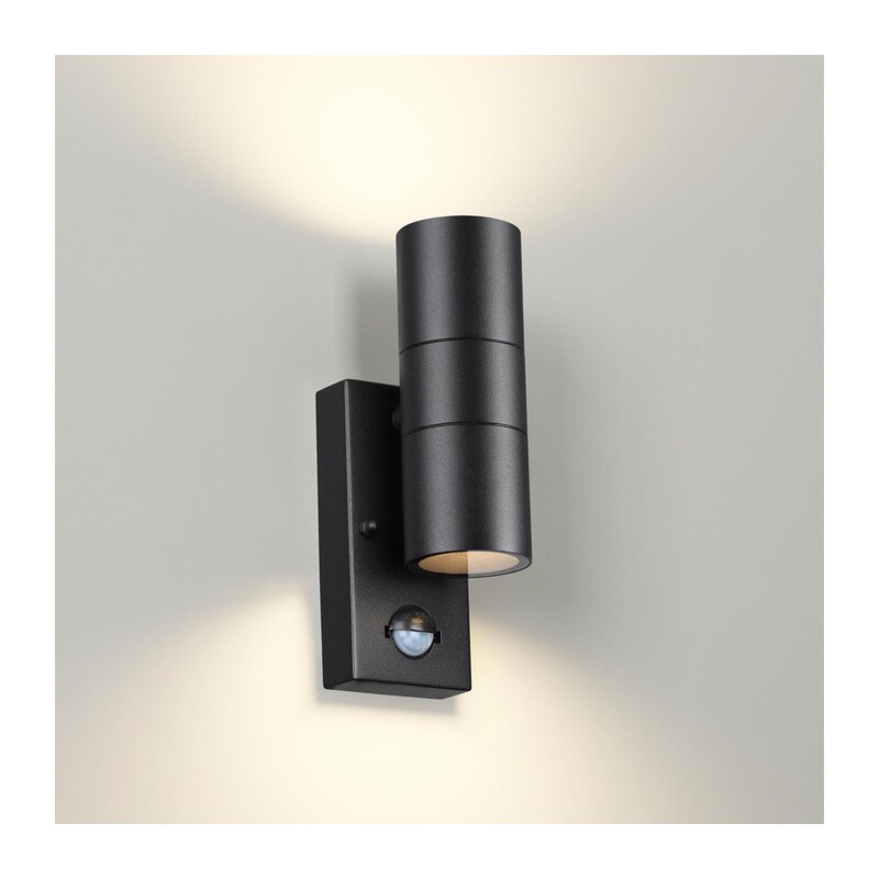 4389/2W HIGHTECH ODL23 000 черный/металл/пвх стойкий к УФ излучению Настенный светильник с датчиком движения IP44 LED GU10 14W MOTTO