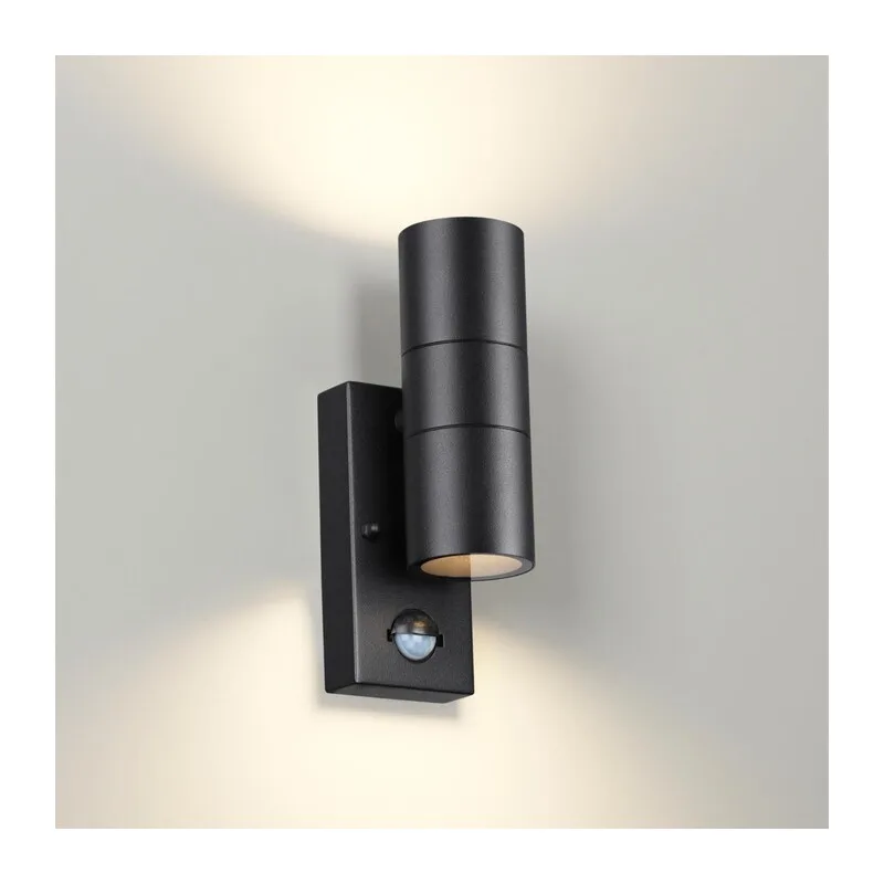 4389/2W HIGHTECH ODL23 000 черный/металл/пвх стойкий к УФ излучению Настенный светильник с датчиком движения IP44 LED GU10 14W MOTTO