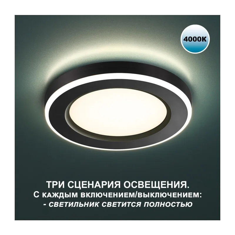 359013 SPOT NT23 560 черный Светильник встраиваемый светодиодный (три сценария работы) IP20 LED 4000К 6W+3W 100-265V 630Лм SPAN
