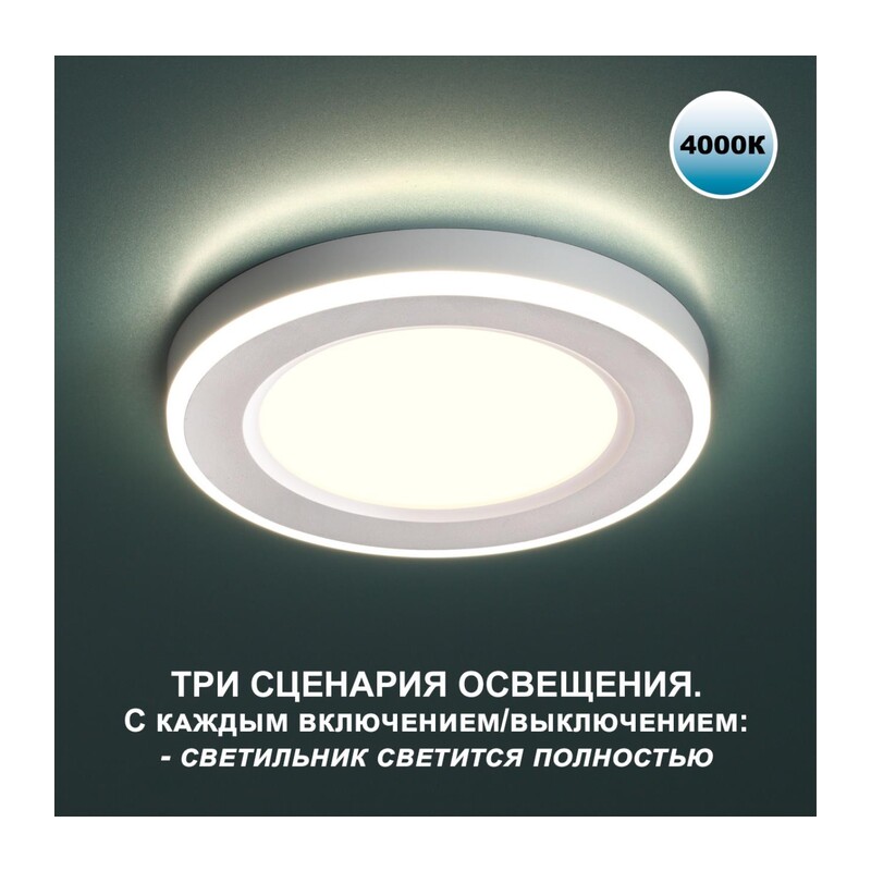 359016 SPOT NT23 560 белый Светильник встраиваемый светодиодный (три сценария работы) IP20 LED 4000К 18W+6W 100-265V 1680Лм SPAN