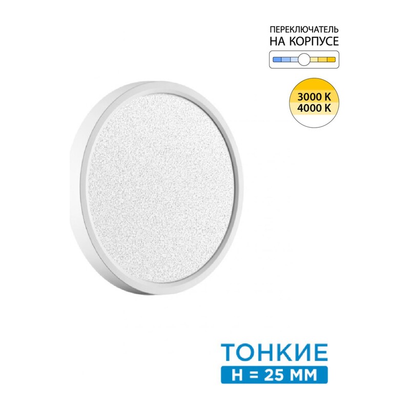 7661/18L MITRA LED SN 555 Светильник пластик/белый LED 18Вт 3000/4000K D230 IP40 OMEGA WHITE