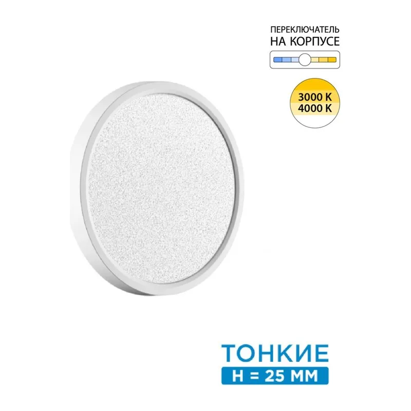 7661/18L MITRA LED SN 555 Светильник пластик/белый LED 18Вт 3000/4000K D230 IP40 OMEGA WHITE