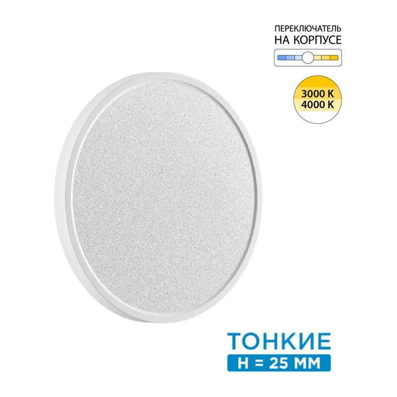 7661/24L MITRA LED SN 555 Светильник пластик/белый LED 24Вт 3000/4000K D300 IP40 OMEGA WHITE