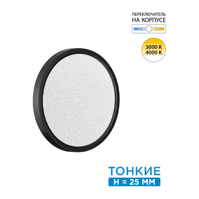 7662/18L MITRA LED SN 555 Светильник пластик/белый/черный LED 18Вт 3000/4000K D230 IP40 OMEGA BLACK