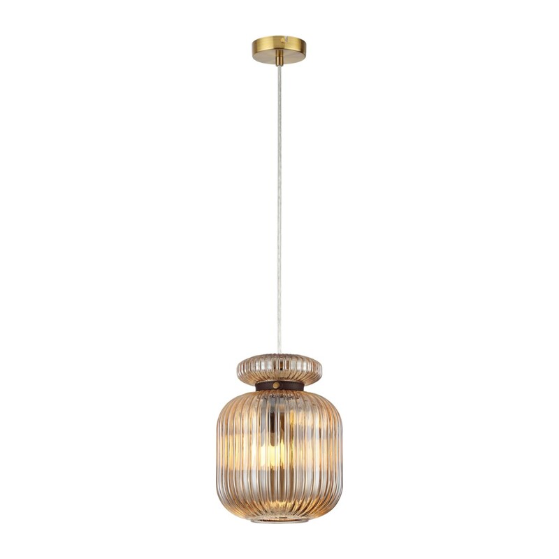 5042/1A PENDANT ODL24 373 античн.бронза/янтарный/металл/стекло/эко.кожа Подвес E27 1*60W JUGI