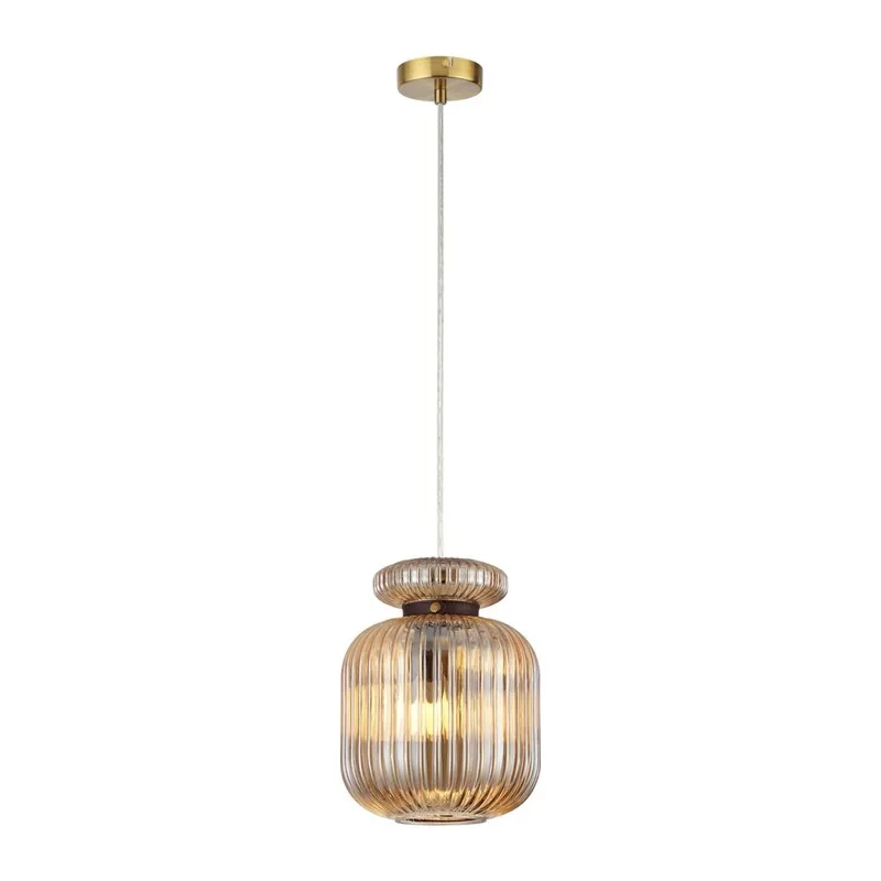 5042/1A PENDANT ODL24 373 античн.бронза/янтарный/металл/стекло/эко.кожа Подвес E27 1*60W JUGI