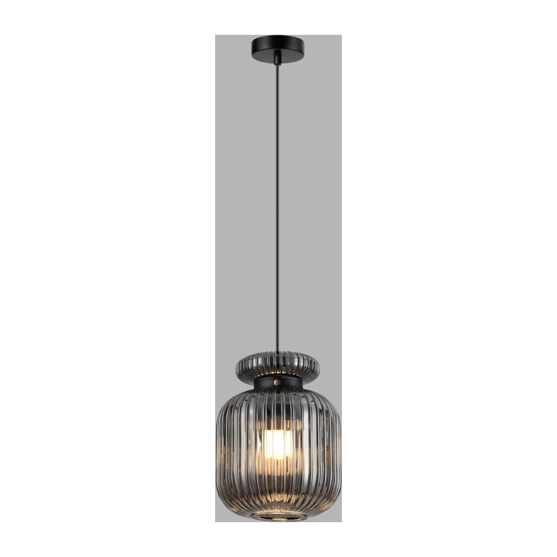 5042/1B PENDANT ODL24 373 черный/дымчатый/металл/стекло/эко.кожа Подвес E27 1*60W JUGI 3