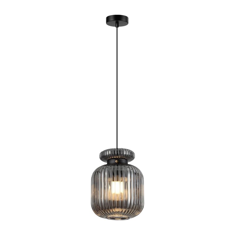 5042/1B PENDANT ODL24 373 черный/дымчатый/металл/стекло/эко.кожа Подвес E27 1*60W JUGI