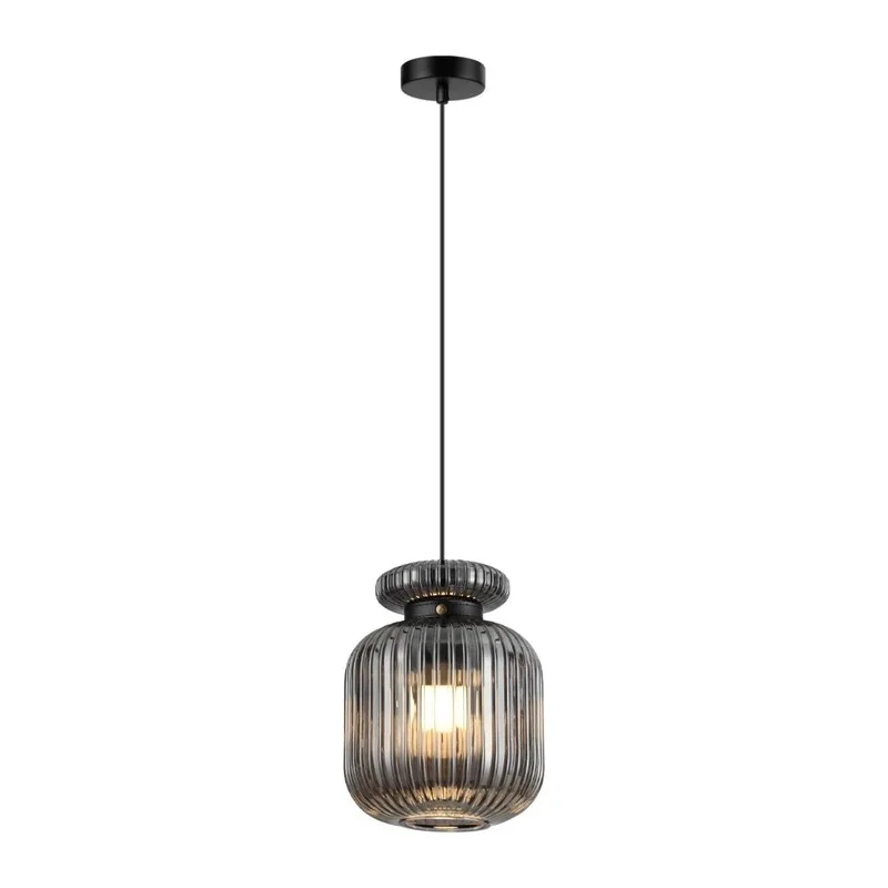 5042/1B PENDANT ODL24 373 черный/дымчатый/металл/стекло/эко.кожа Подвес E27 1*60W JUGI