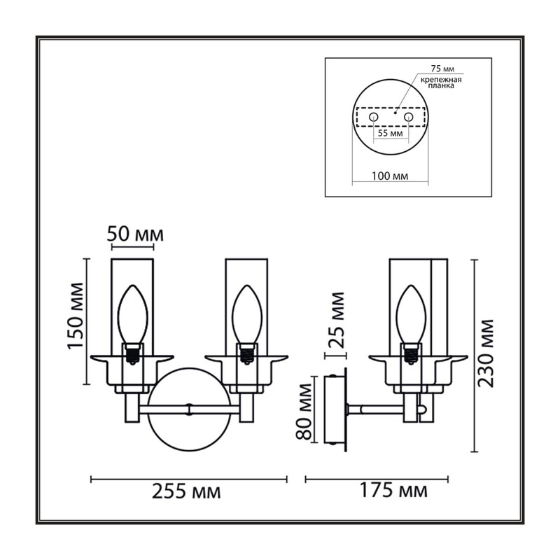 6555/2W CLASSI LN26 100 черный/дымчатый/металл/стекло Бра E14 2*40W 220V MADONNA 3