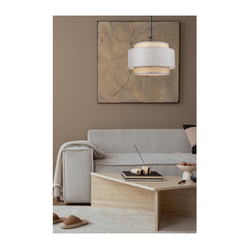 8043/1 MODERNI LN26 338 черный/серый/бежевый, металл/текстиль/ротанг Подвесной светильник Е27 1*60W 220V LAUNA 4