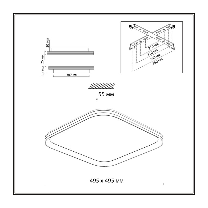 7750/95L MITRA LED SN 544 Светильник металл/PMMA/белый LED 95Вт 3000-6000К 495х495 IP20 пульт ДУ BETA 2