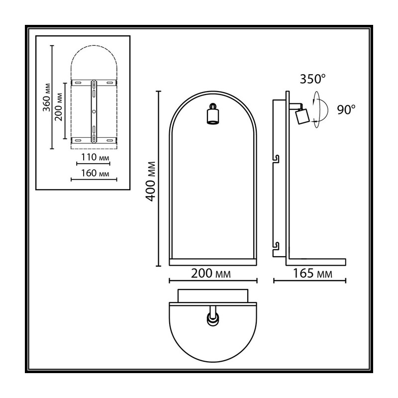 7176/3WL HIGHTECH ODL26 055 светильник темно-зеленый/черный/мрамор/металл IP20 LED 3W 250Лм 3000K 220-240V GIARDINO 3