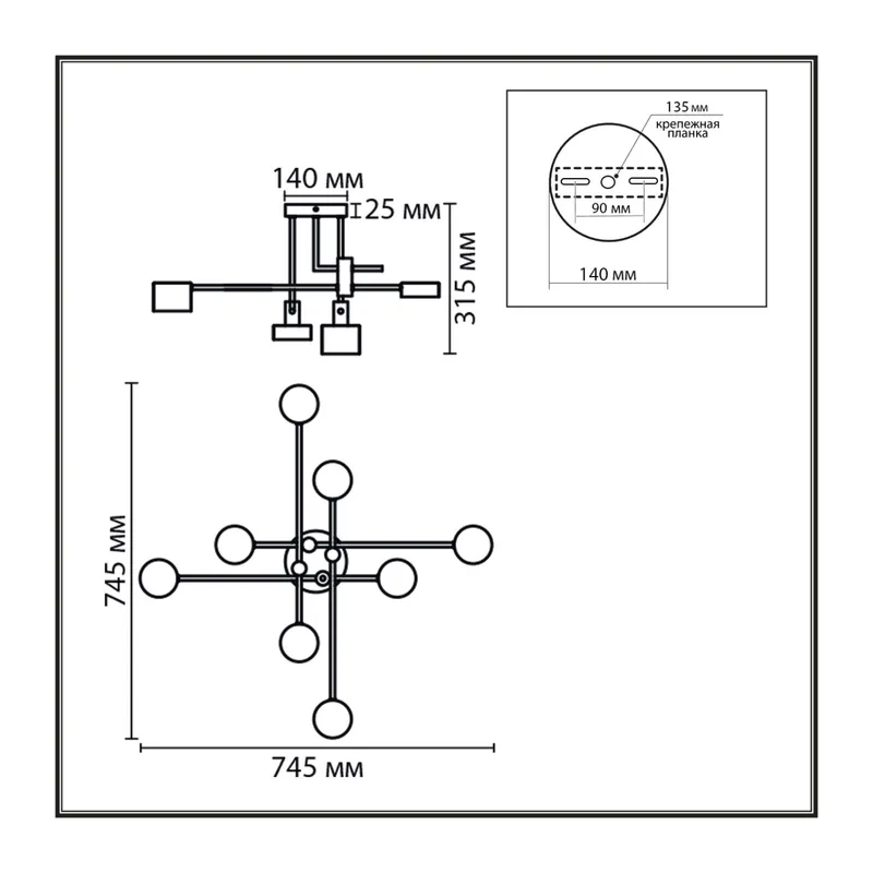 8404/8C COMFI LN 000 черный/золото, металл/пластик Светильник потолочный GX53 LED 8*7W 220V DIZZY 2